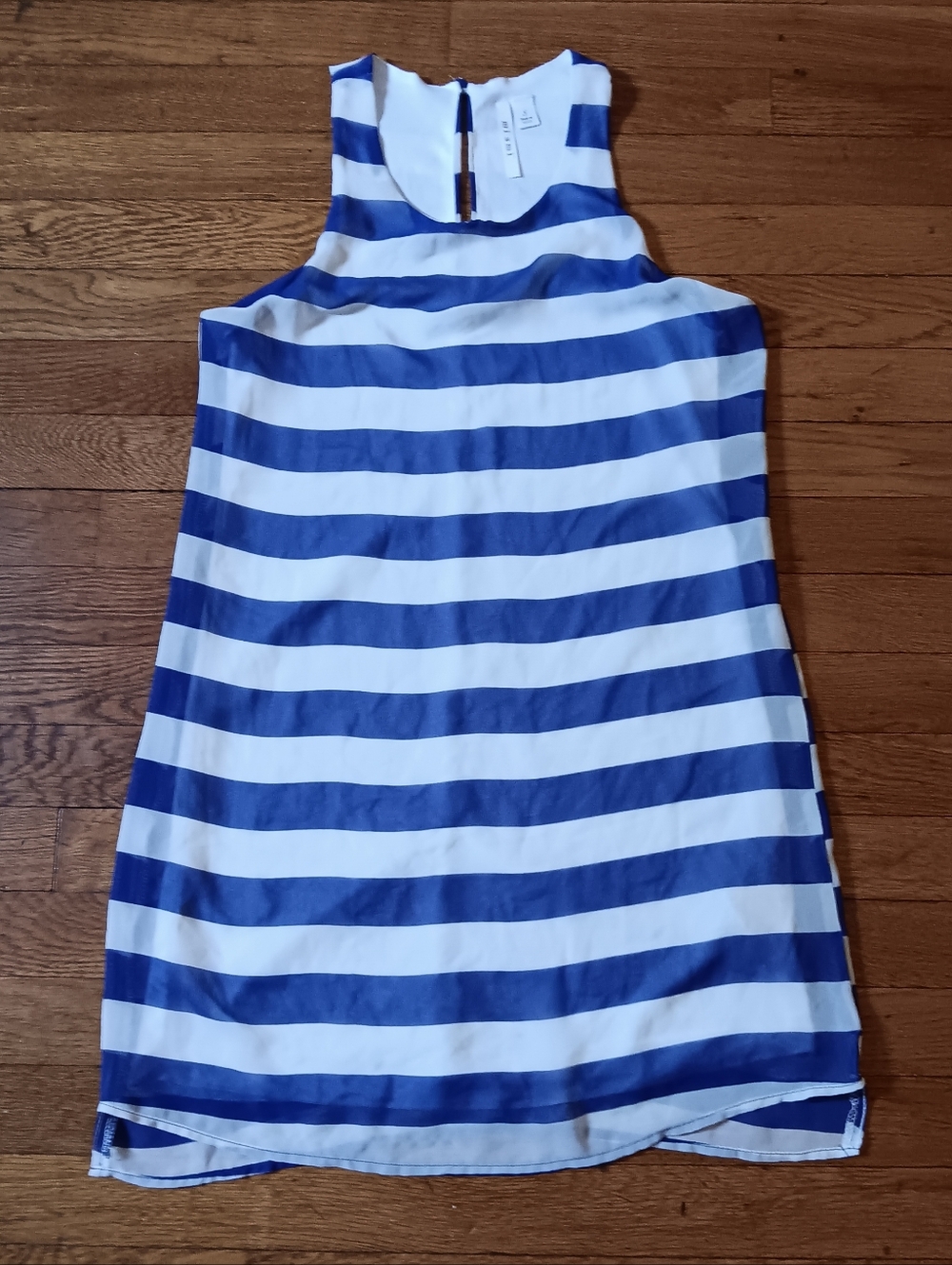 miami White and Blue Striped Sleeveless Sheer Shift